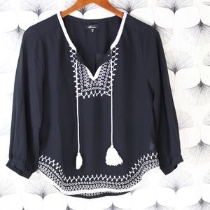 Monteau Black Sheer Boho Top